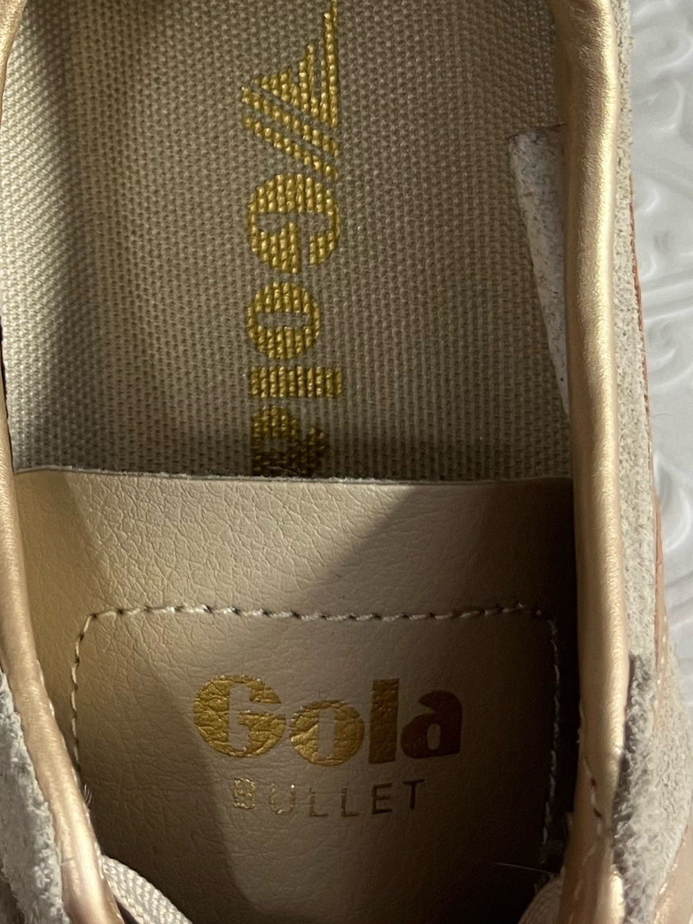 Gola Classics Women’s Bullet Pearl Sneakers Retro low top Suede beige gold 8.5 - Picture 13 of 14